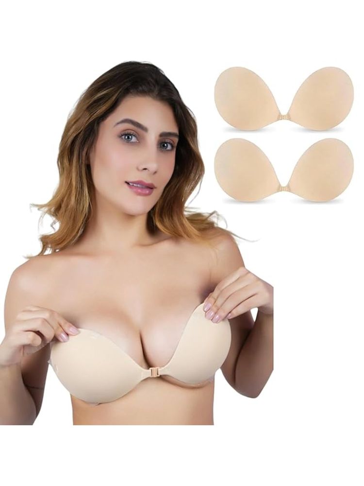 BRACHY Silicone Adhesive Invisible Sticky Strapless Push Up Plunge Bra Beige (Pack of 2)-picture-28