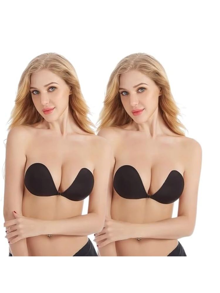 BRACHY Silicone Adhesive Invisible Sticky Strapless Push Up Plunge Bra Black (Pack of 2)-picture-11