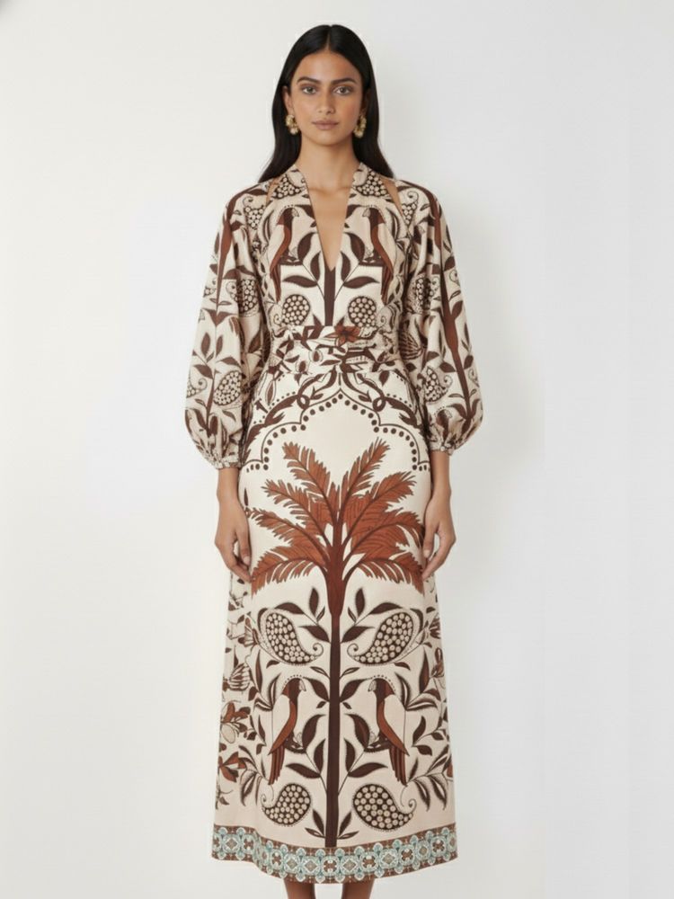 WomanLikeU Brown Printed Full Sleeve Dress-picture-29
