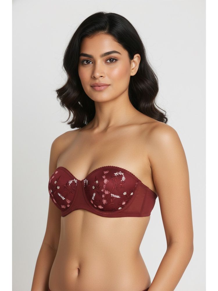 Zivame Padded Wired Medium Coverage Strapless Bra - Maroon-picture-12