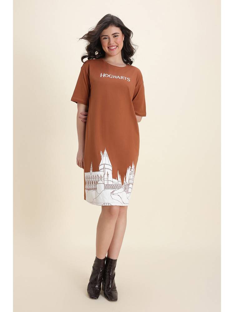 Zivame Harry Potter Knit Cotton Loungewear Dress - Caramel Cafe-picture-4