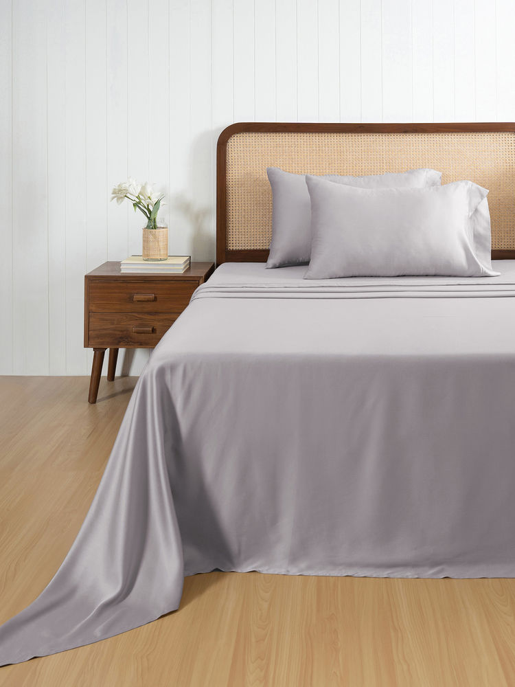 Maspar Tencel Grey Solid 400 TC Bedsheet with 2 Pillow Covers (King)-image-1