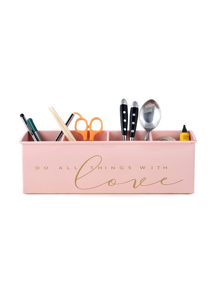 Living With Elan Love All In One Multi functional Office Supplies Desk Organizer Powder Pink-image-4