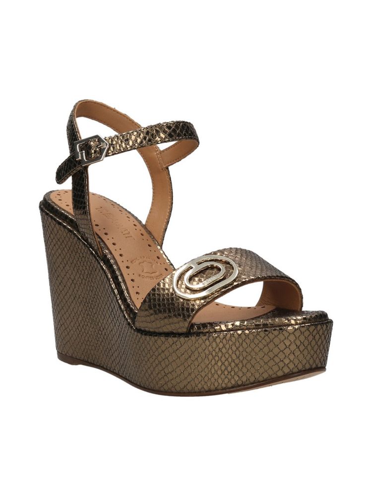 BAGATT Sigma Gold Reptile Print Womens Ankle Strap Heels-image-7