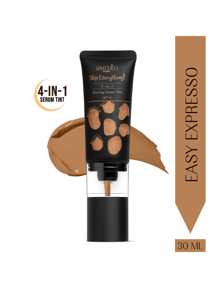 Lovechild Masaba Skip Everything Serum Skin Tint SPF 20, Liquid Foundation for all Skin type, with In-Built Brush, Enriched with Vitamin E for anti-ageing benefits
