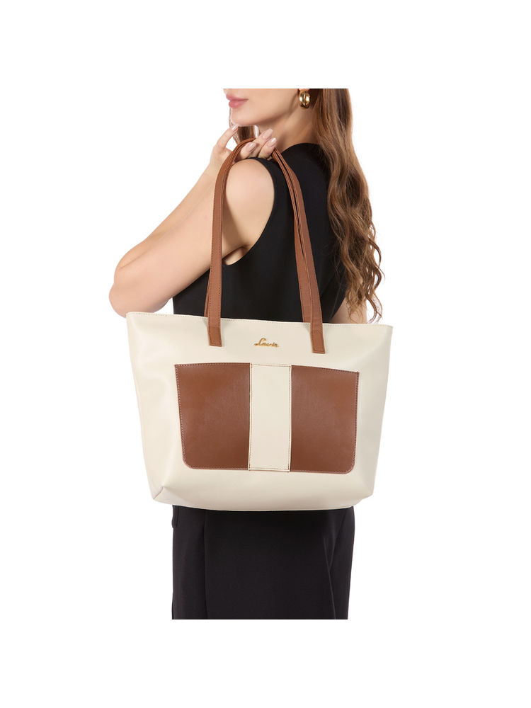 Lavie Womens Off White Adelia Colorblock Tote Bag (L)-picture-32