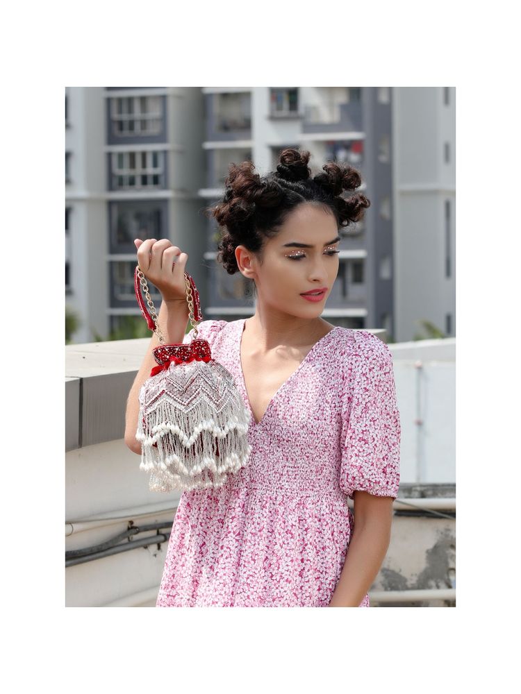 Odette Gorgeous Red Embellished Potli Bag-picture-15