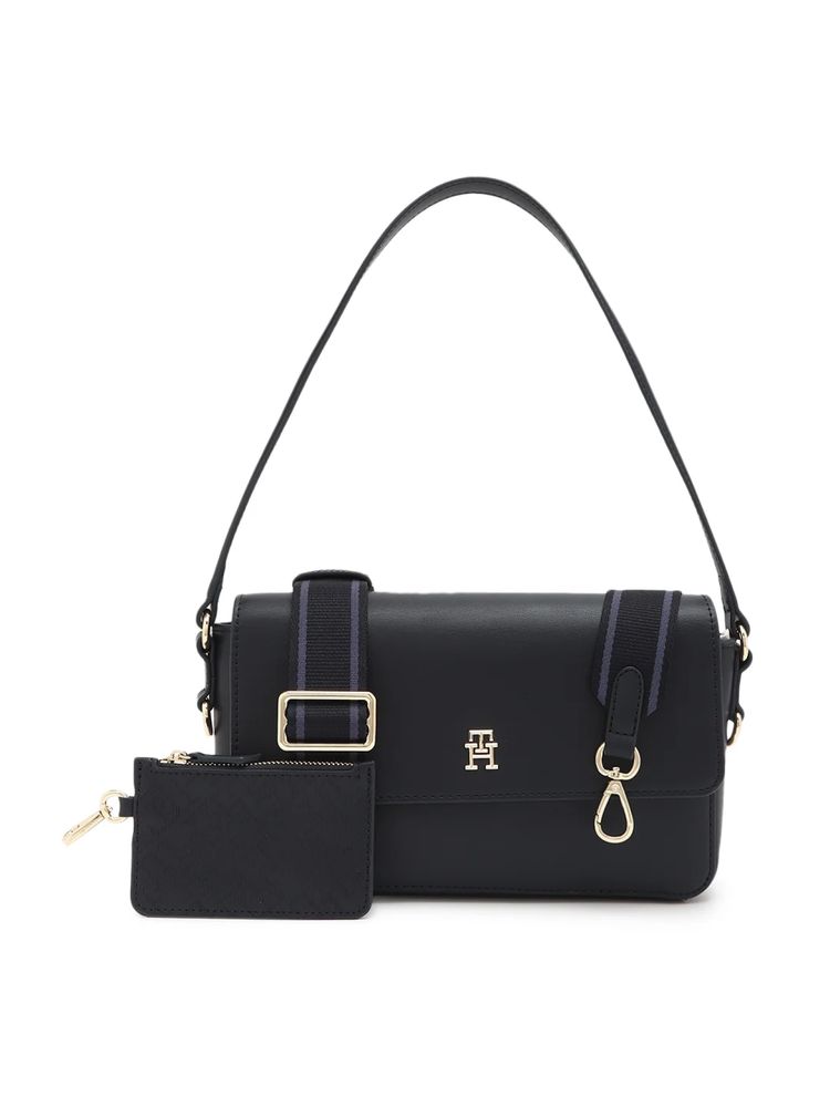 tommy hilfiger accessories Tommy Hilfiger Solid Black PU Handbag with Detachable Strap and Pouch-picture-24