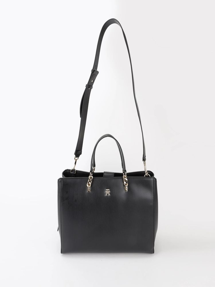 tommy hilfiger accessories Tommy Hilfiger Solid Black Pu Tote Bag with Detachable Strap-picture-18