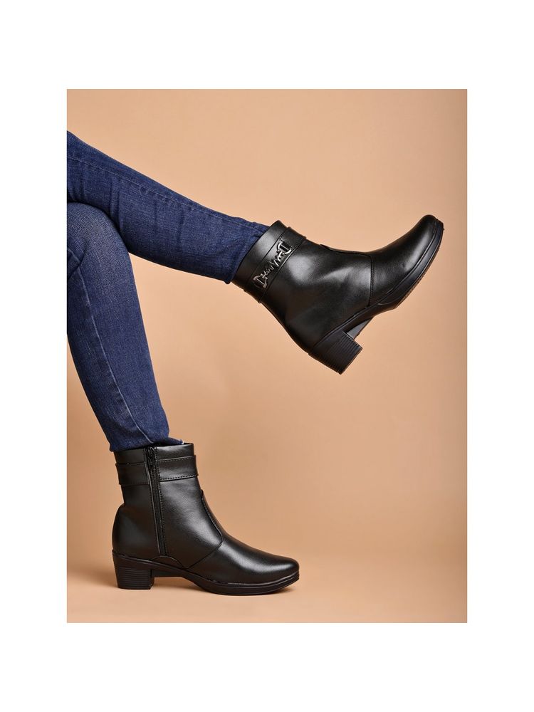 Shoetopia Smart Casual Side Buckle Detailed Black Boots for Women-picture-22