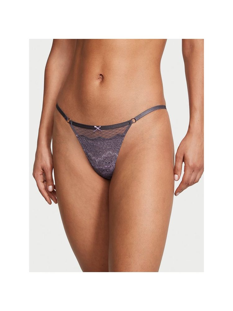 Victoria's Secret Dream Angels Lace and Mesh V-String Panty - Grey-image-3