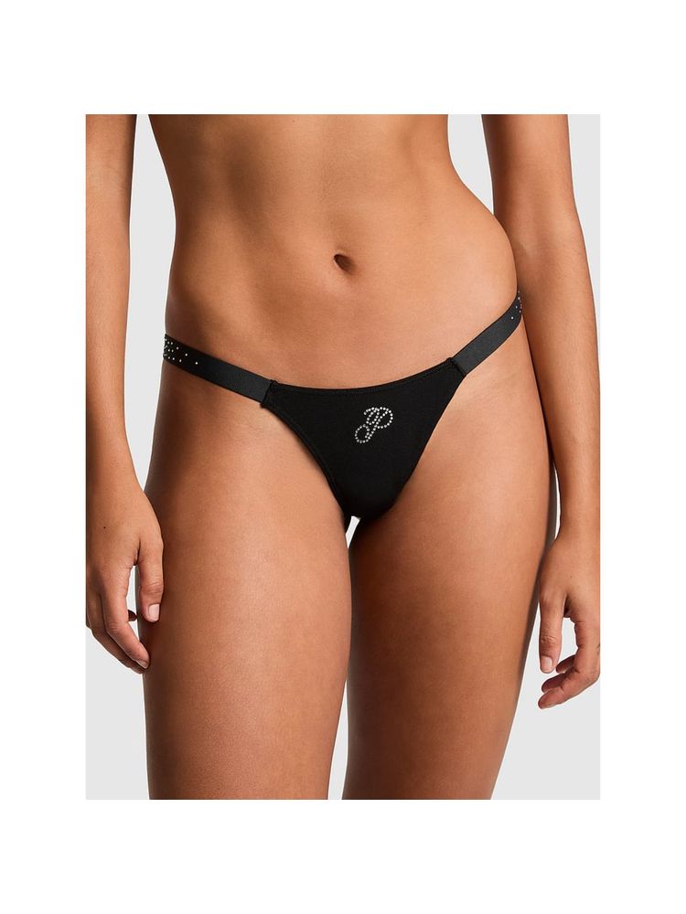 victoria's secret intimates Victoria's Secret PINK Logo Cotton Shine Micro Thong Panty - Black-picture-26