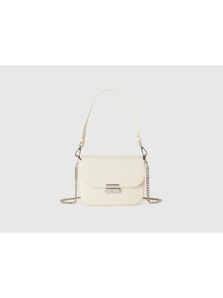united colors of benetton fashion United Colors of Benetton Women Textured Croc-Effect Flap Sling Bag with Detachable Strap - Cream-picture-24