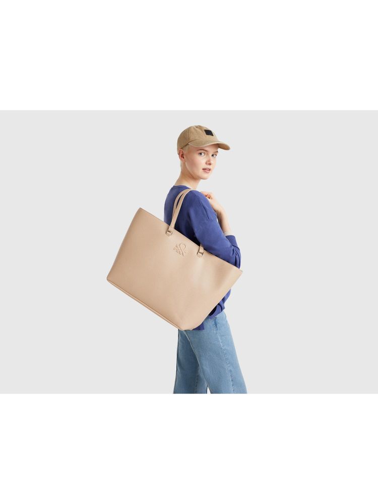 united colors of benetton fashion United Colors of Benetton Women Solid Tote Bag - Beige-picture-26