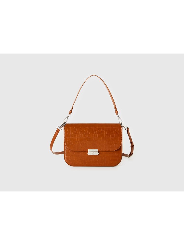 united colors of benetton fashion United Colors of Benetton Women Textured Croc-Effect Flap Sling Bag with Detachable Strap - Brown-picture-23