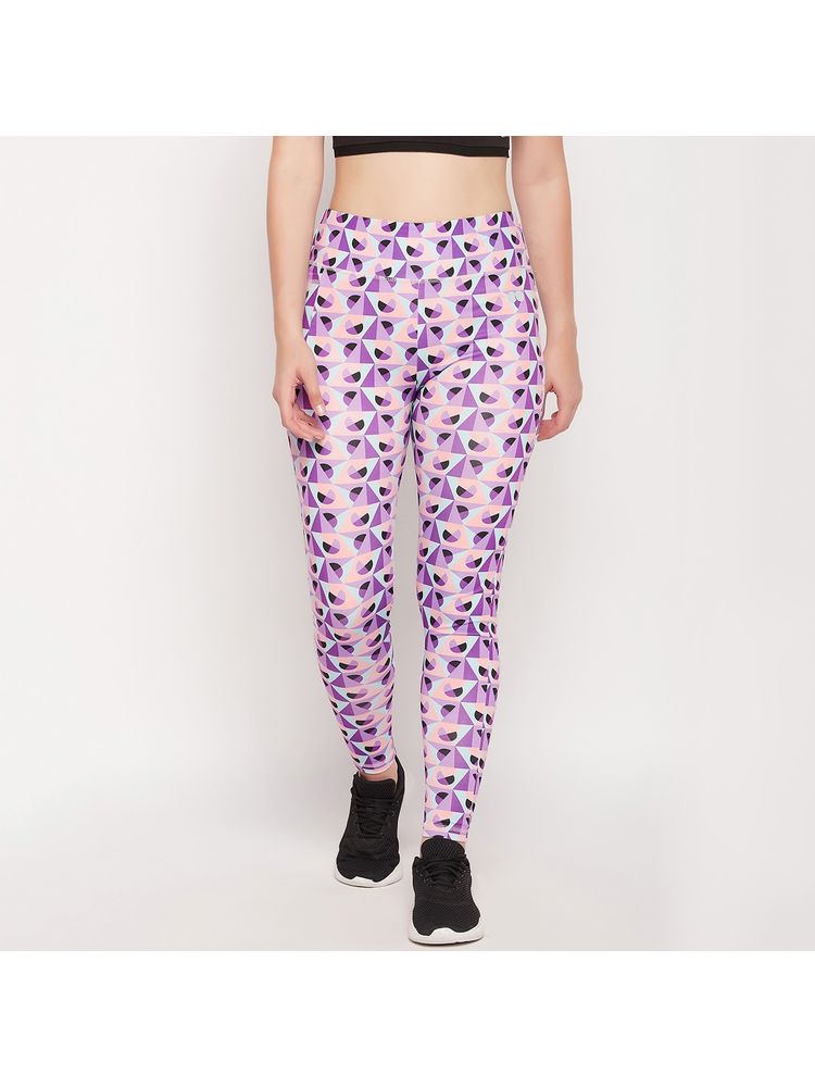 Clovia High Rise Geometric Print Active Tights In Purple With Side Pocket-picture-16