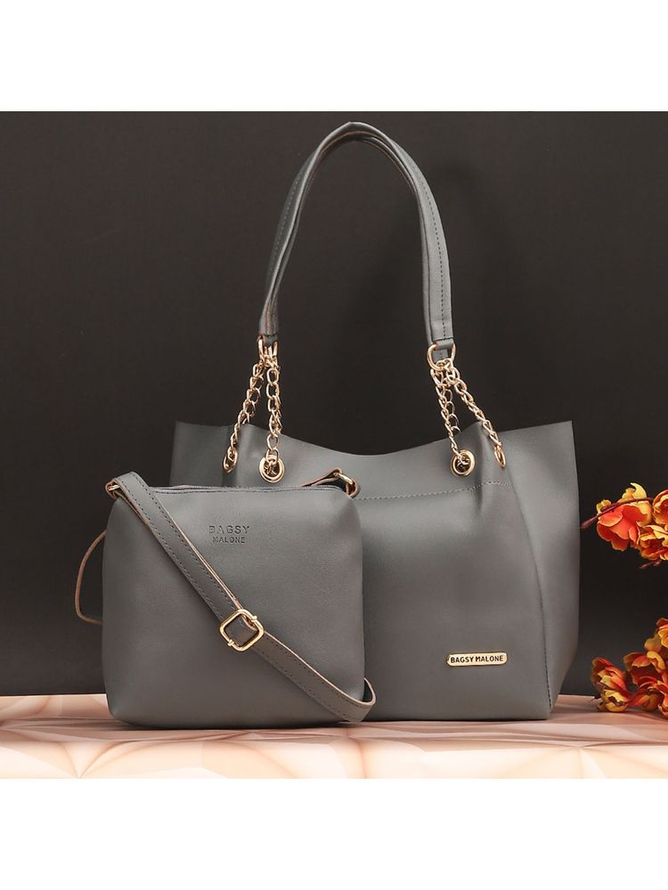 Bagsy Malone Womens Grey Vegan Leather Stylish Tote Bag (Set of 2)-image-41