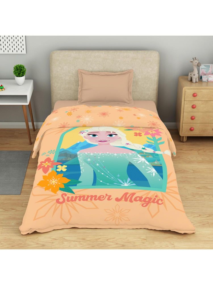 SPACES Disney Frozen 100% Cotton 132 Tc Printed Kids Single Quilt Light Orange - Orange-image-18