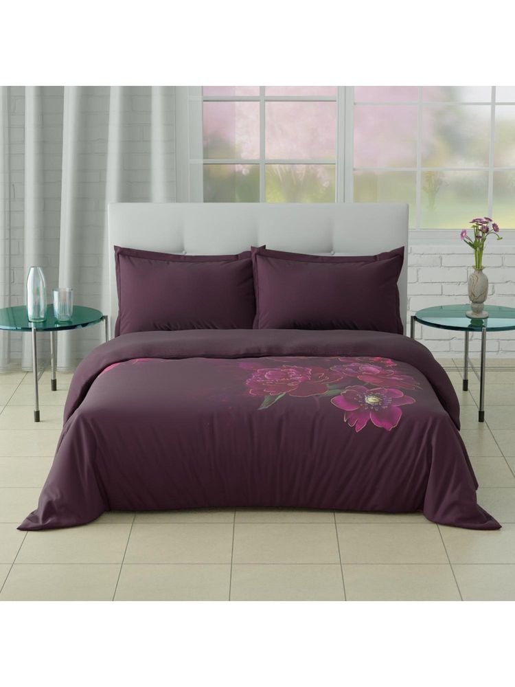 SPACES Elegance Noir 100% Cotton 200 Tc Floral Winter Double Quilt Dark Violet - Purple-image-5