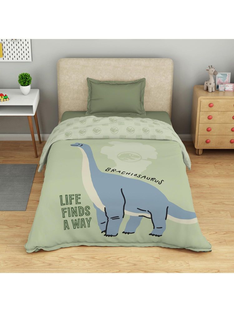 SPACES Jurassic World 100% Cotton 132 Tc Printed Kids Single Quilt Light Green - Green-image-6