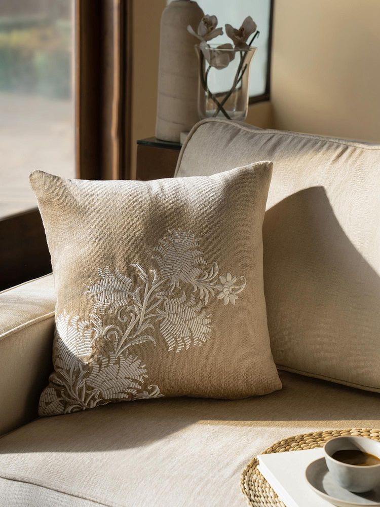 Maspar Cotton Embroidered Square Cushion Cover for Sofa & Bed Decor - Off White (M)-picture-13
