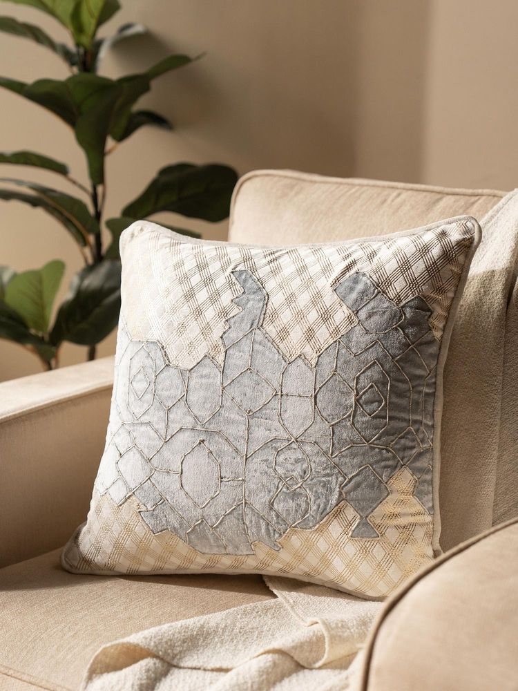 Maspar Cotton Embroidered Square Cushion Cover for Sofa & Bed Decor - Blue (M)-picture-10