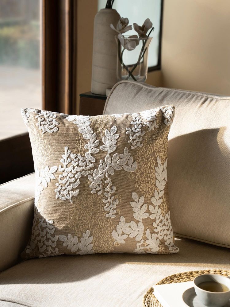 Maspar Cotton Embroidered Square Cushion Cover for Sofa & Bed Decor - Off White (M)-picture-27