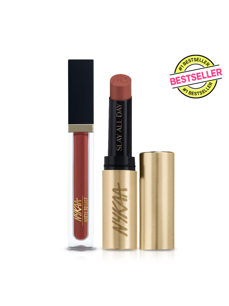 Nykaa Cosmetics Matte to Last Lipstick + Liquid Lipstick Bestseller Combo- Madras Kaapi