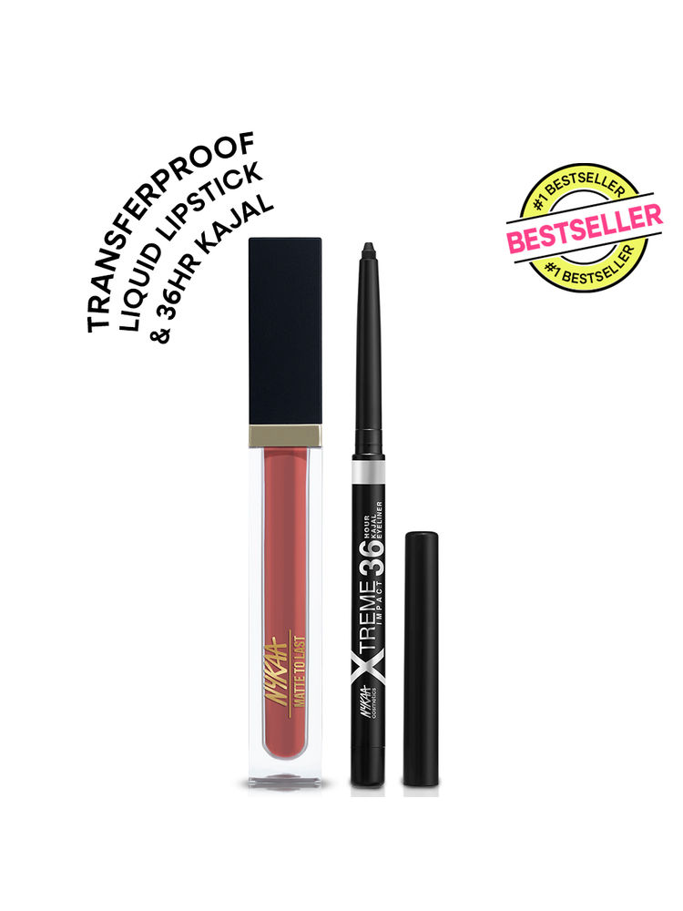 Nykaa Cosmetics Matte to Last Transferproof Liquid Lipstick + Matte 36Hr Smudgeproof Kajal Combo