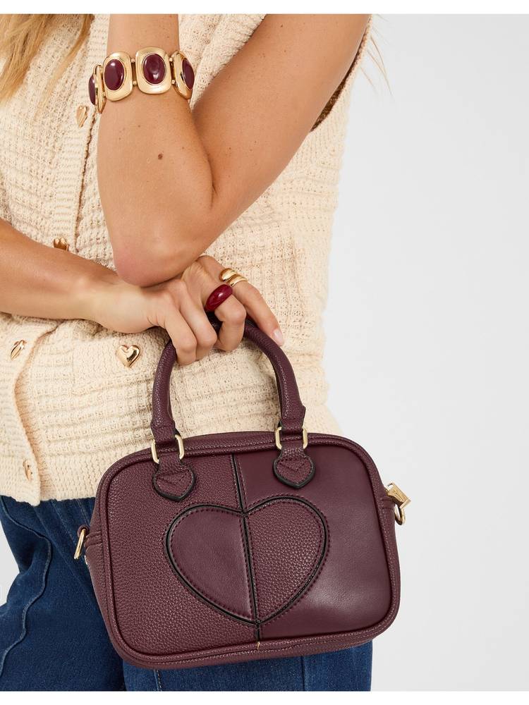 Accessorize London Women Maroon Heart Patch Handbag with Detachable Strap-picture-12