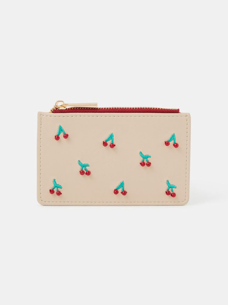 Accessorize London Women Cream Cherry Embroidered Beads Card Case-picture-15