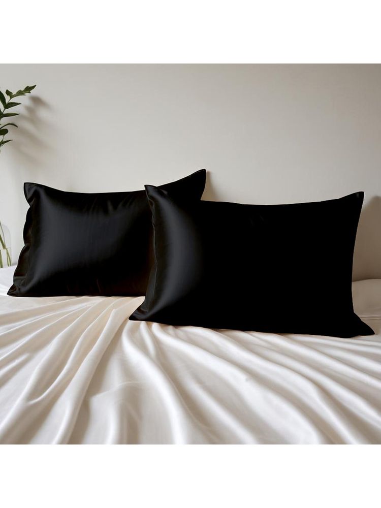 Layers Micro Satin Silk Mystic Black Pillow Covers - Pack of 2