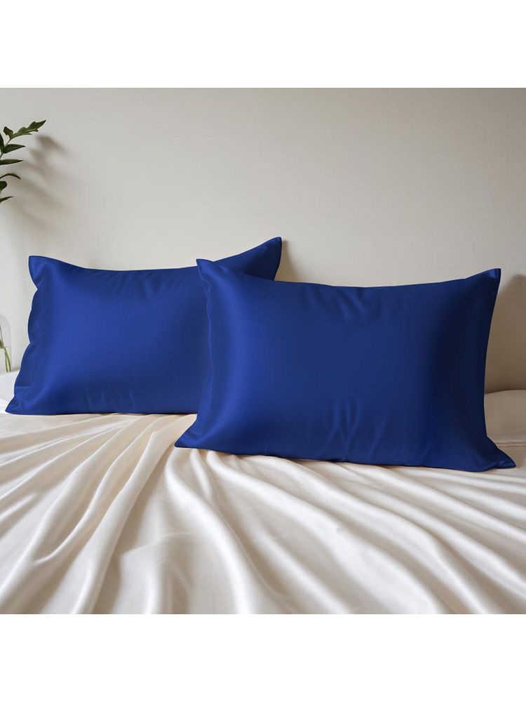 Layers Micro Satin Silk Navy Blue Pillow Covers - Pack of 2-image-44