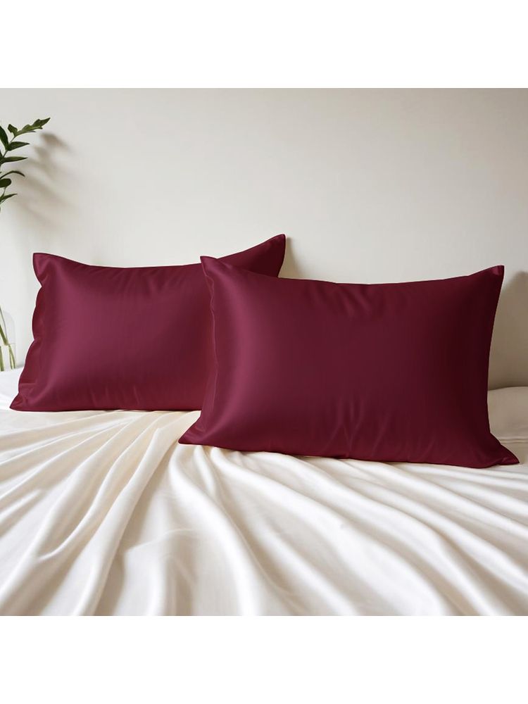 Layers Micro Satin Silk Majestic Maroon Pillow Covers - Pack of 2