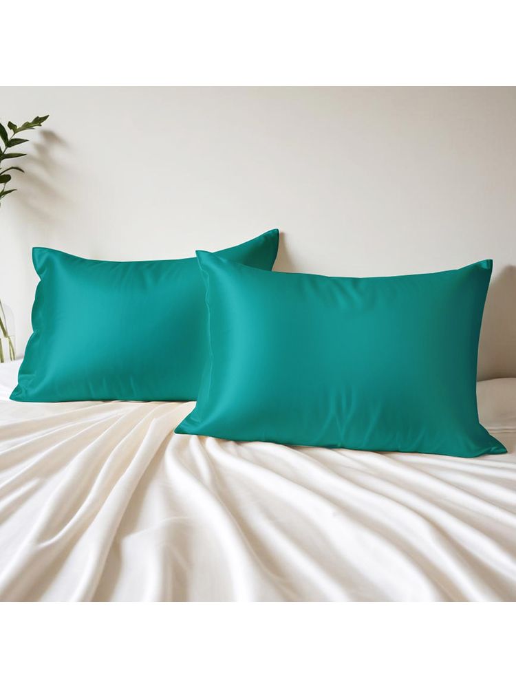 Layers Micro Satin Silk Emerald Green Pillow Covers - Pack of 2
