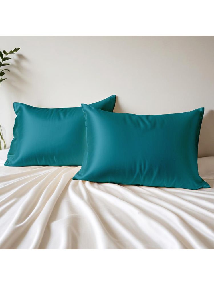 Layers Micro Satin Silk Teal Blue Pillow Covers - Pack of 2