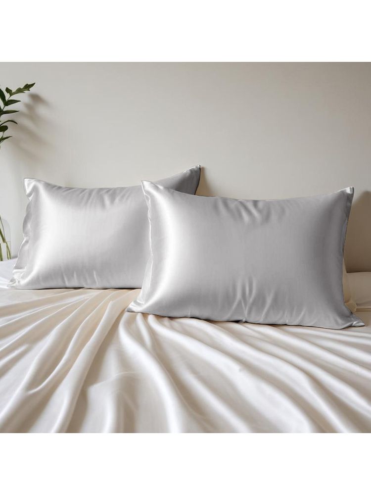 Layers Micro Satin Silk Silver Grey Pillow Covers - Pack of 2