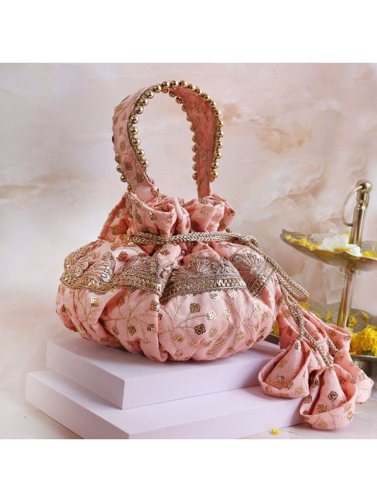 Soho Boho Studio Peach Paradise sequenced Potli Bag-picture-10