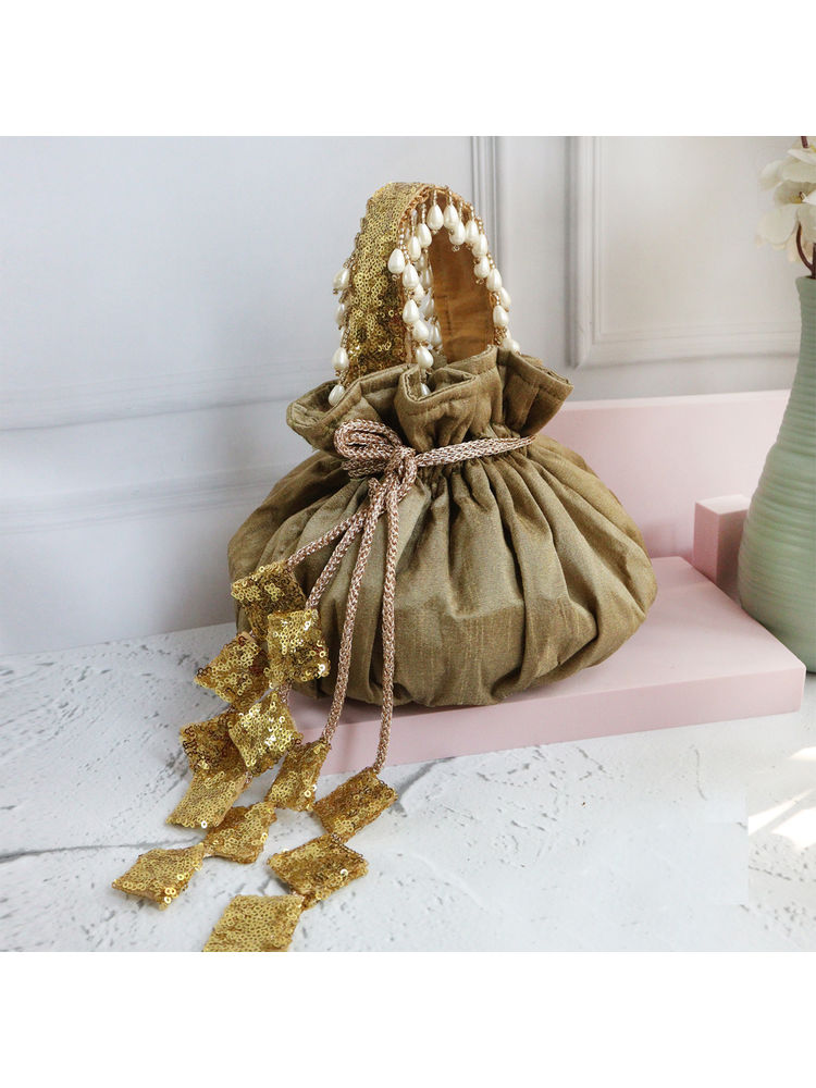 Soho Boho Studio Taupe Gleam Round Potli Bag-picture-11