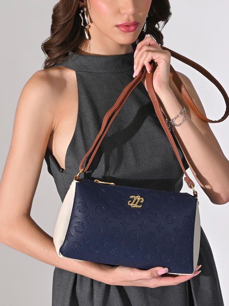 Lavie Signature Colour block Cuba 3 Compartment Sling Bag (Navy) (Medium)-image-4