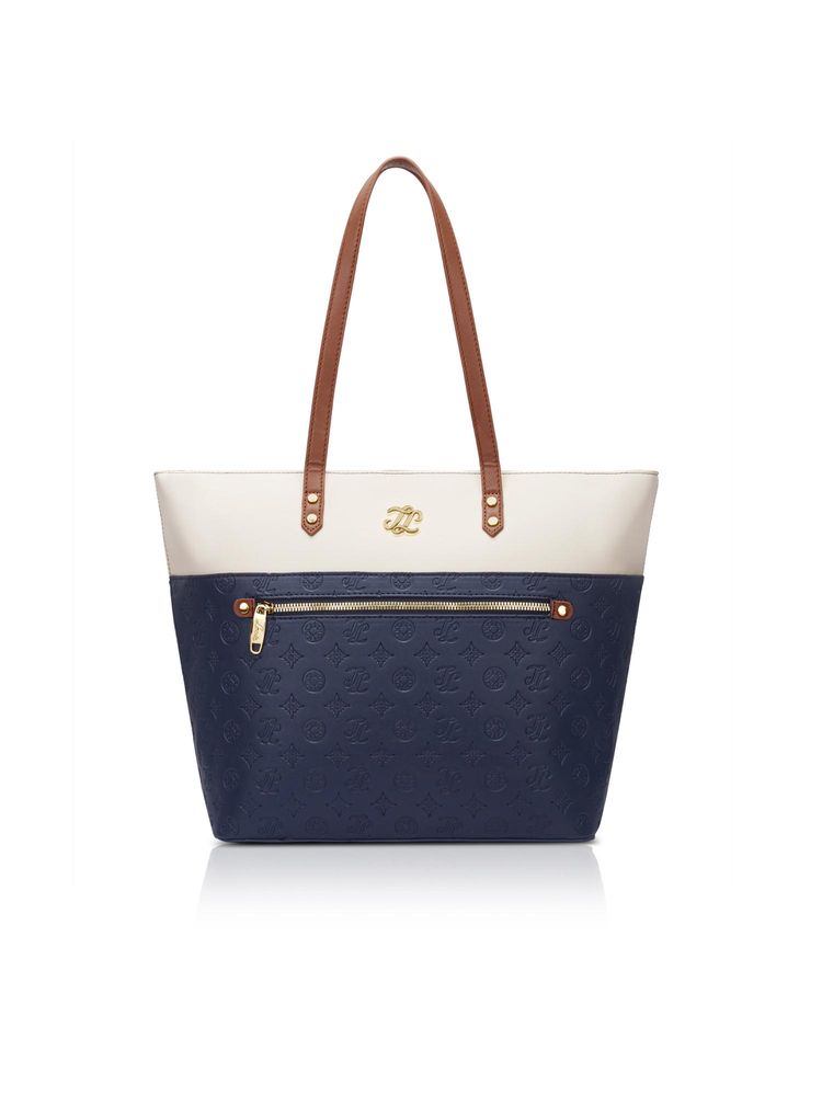 Lavie Signature Colour block New York Tote Bag -Navy Blue (Large)-image-15