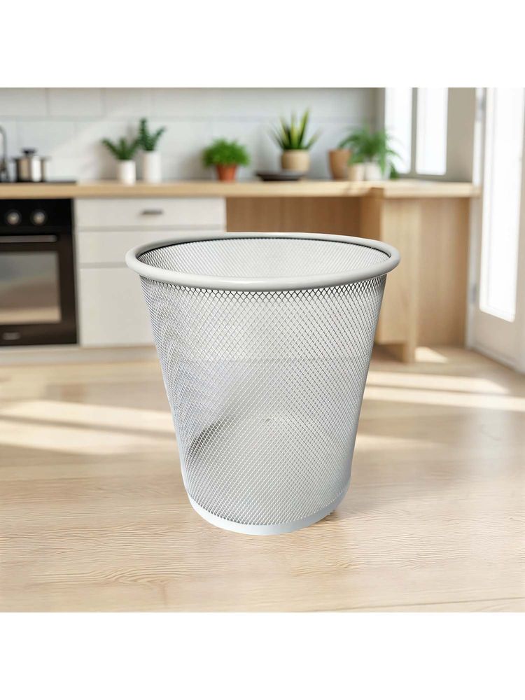 STOR Ecru Off White Round Mesh Trash Can - 7L Rust-Proof Metal Waste Bin-picture-14
