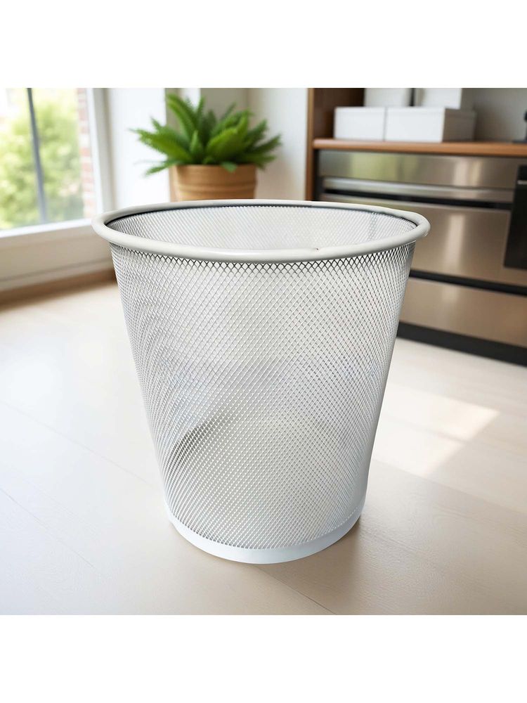 STOR Ecru Off White Round Mesh Trash Can - 11L Rust-Proof Metal Waste Bin-image-47
