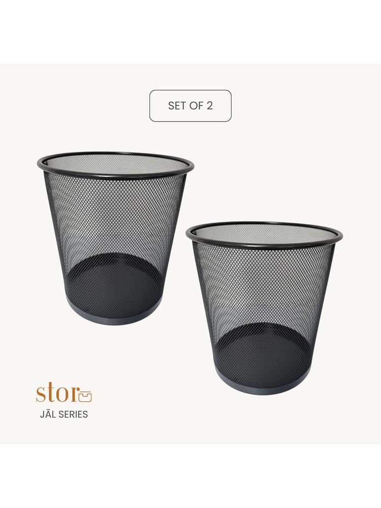 STOR Ash Grey Round Mesh Trash Can - 11L Rust-Proof Metal Waste Bin (Pack of 2)-picture-21