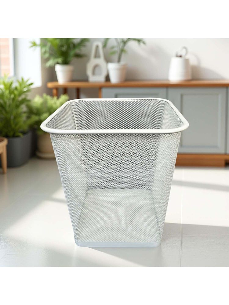 STOR Ecru Off White Square Mesh Trash Can - 14L Rust-Proof Metal Waste Bin-image-48