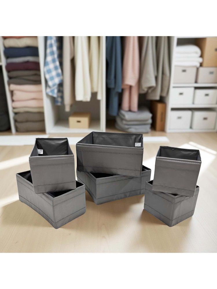 STOR Ash Grey Set Of 6 Foldable Washable Polyester Organizers (Pack of 6)-picture-20