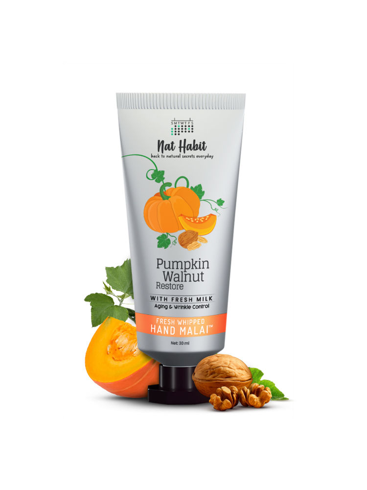 Nat Habit Pumpkin Walnut Hand Malai, Hand Cream for Dry Skin Women & Men, Aging & Wrinkle Control