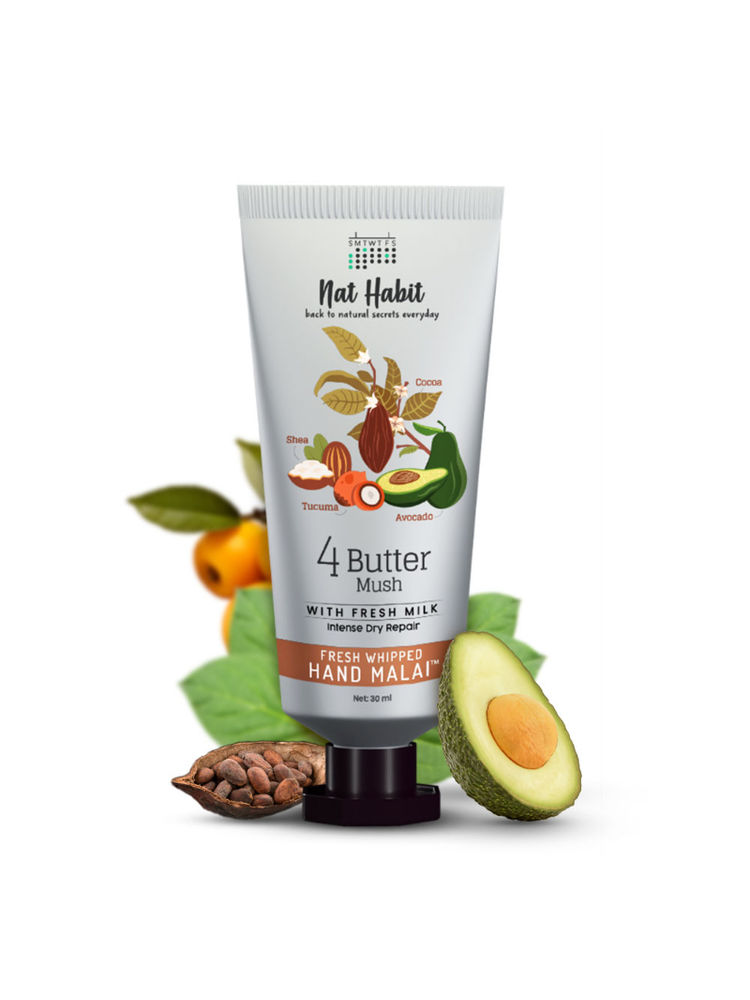Nat Habit 4 Butter Mush Hand Malai - Shea,Tucuma,Avocado & Cocoa, Hand Moisturizer Cream - Dry Skin
