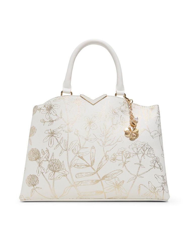 Aldo White Synthetic Floral Handbag with Detachable Strap-image-41