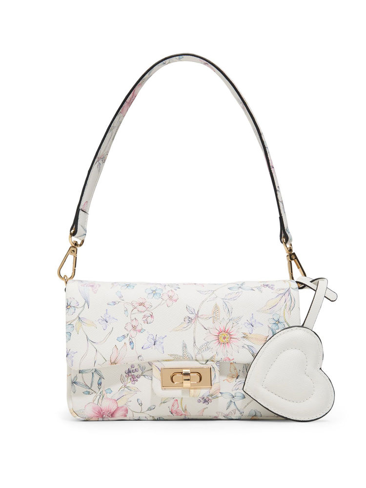 Aldo White Synthetic Floral Handbag with Detachable Strap-image-33